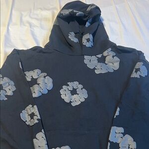 Men's Black Hoodie with Gray Floral Pattern